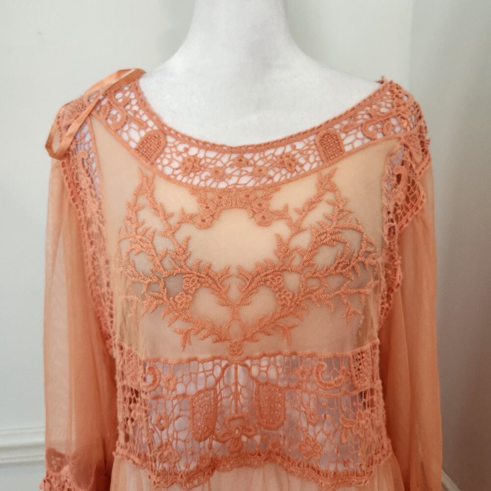 Ali Miles Swim Coverup Tunic Top Size Medium Womens Sheer Mesh Embroidered Dress - Picture 3 of 12